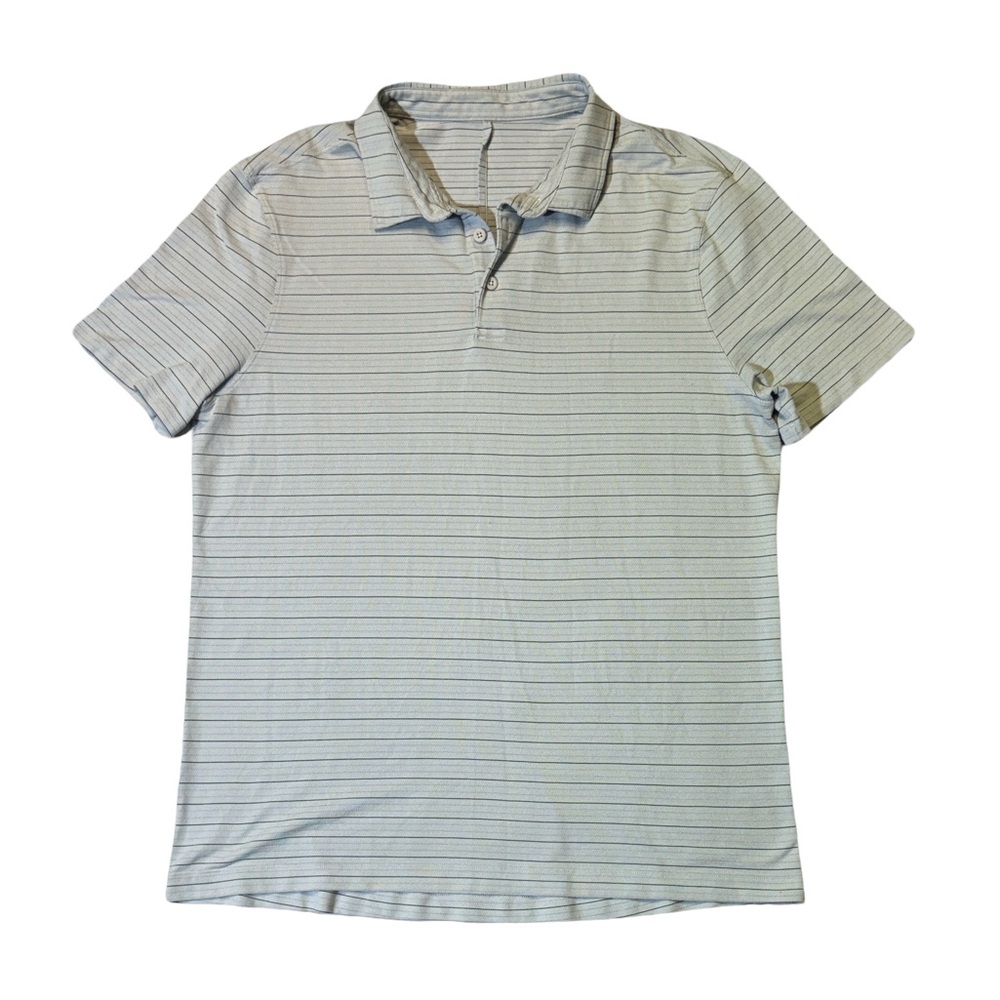 Lululemon mens L Large gray stripe performance golf polo shirt EUC